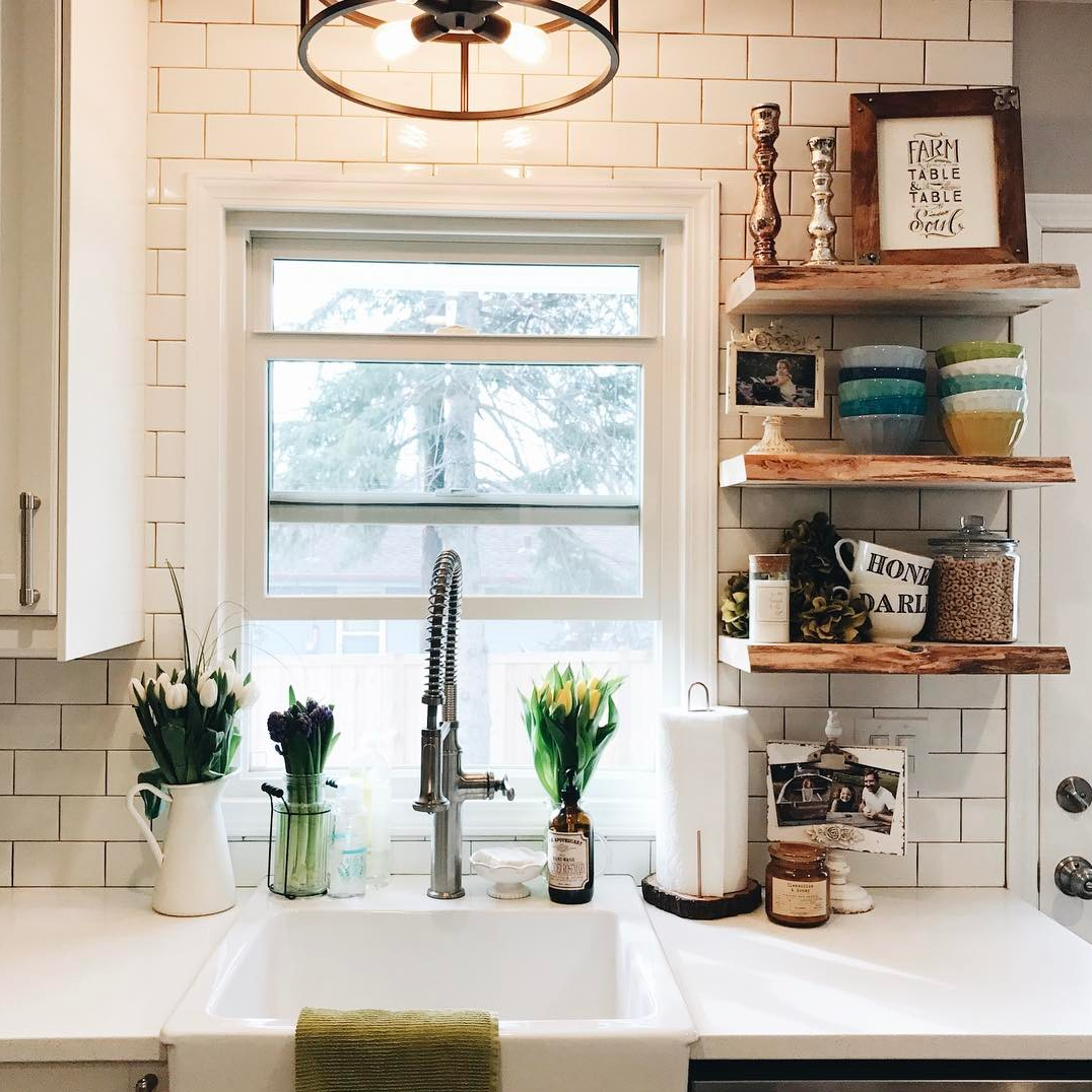 Spacing your shelves from the countertop at standard height works for most spaces. Adjust for your own height and accessibility!