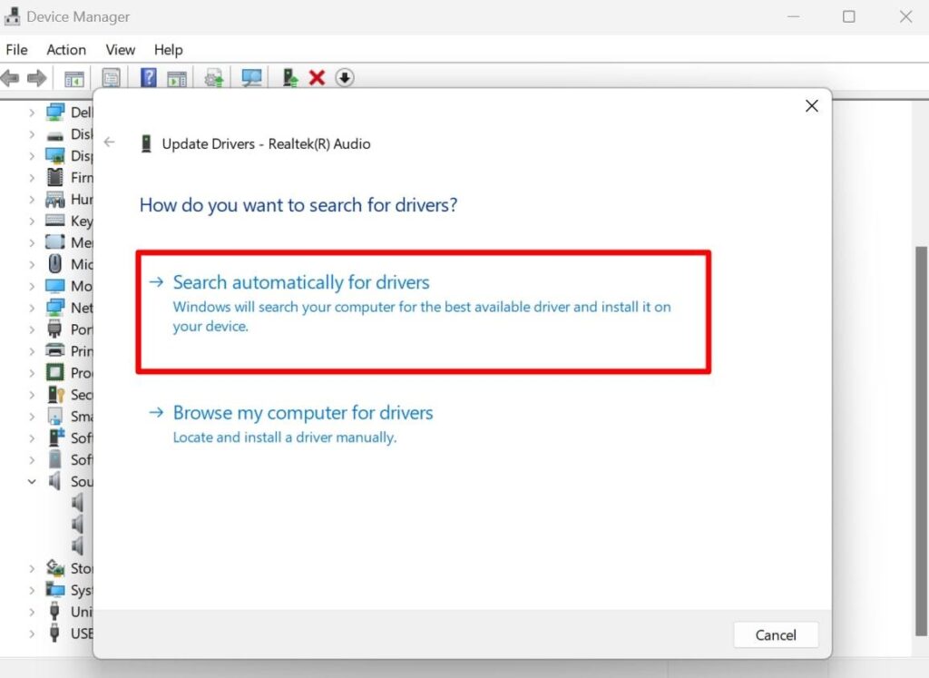 choose search automatically for driversÂ