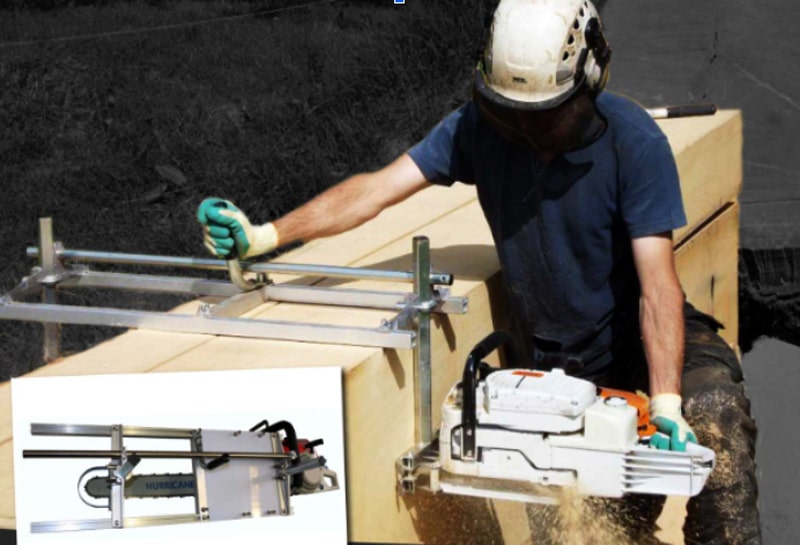 person working with hurricane cutting chainsaw