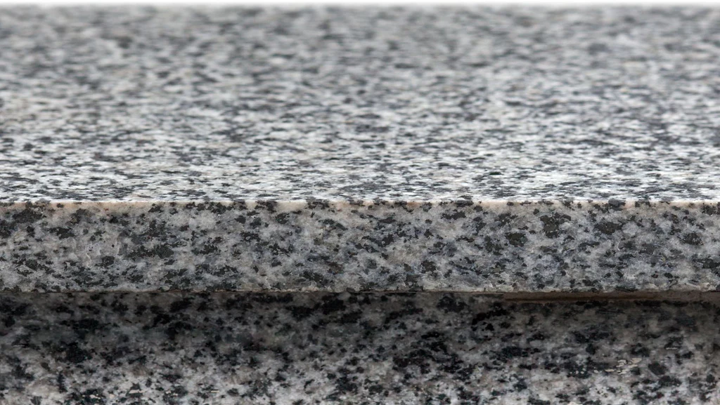 Black granite countertop with a squared edge