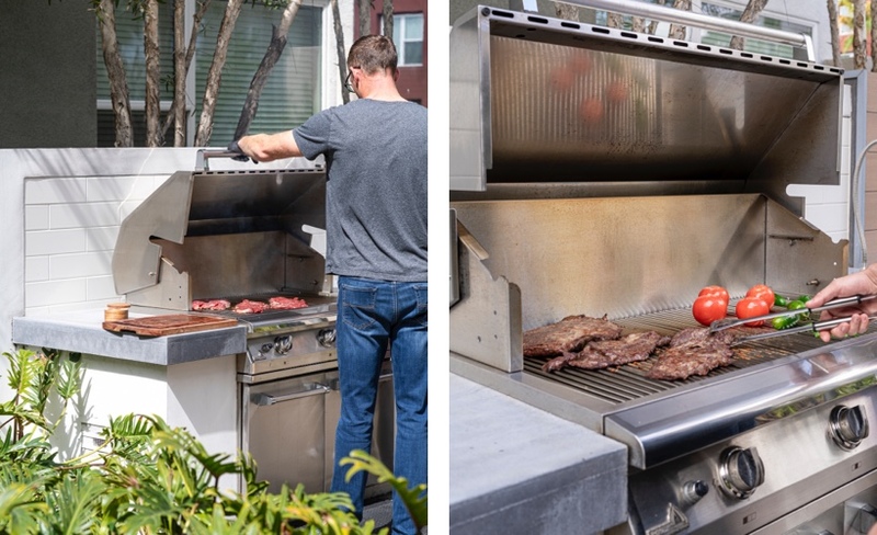 Man grilling flank steak tacos