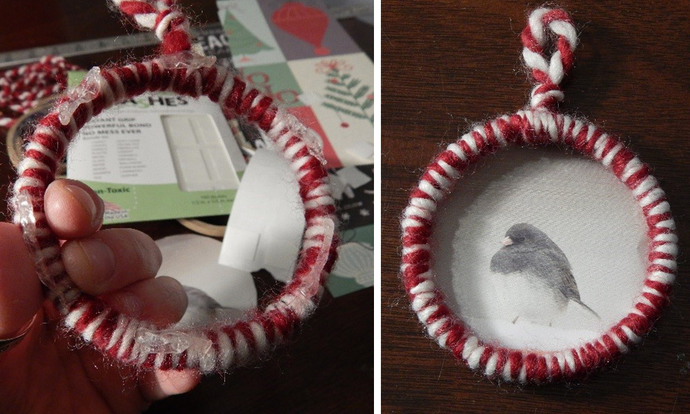 If you donâ€™t have the materials to execute a full on snow globe ornament, here is another easy, modified way to get some fun, personalized ornaments that look just as nice as the slow globes.