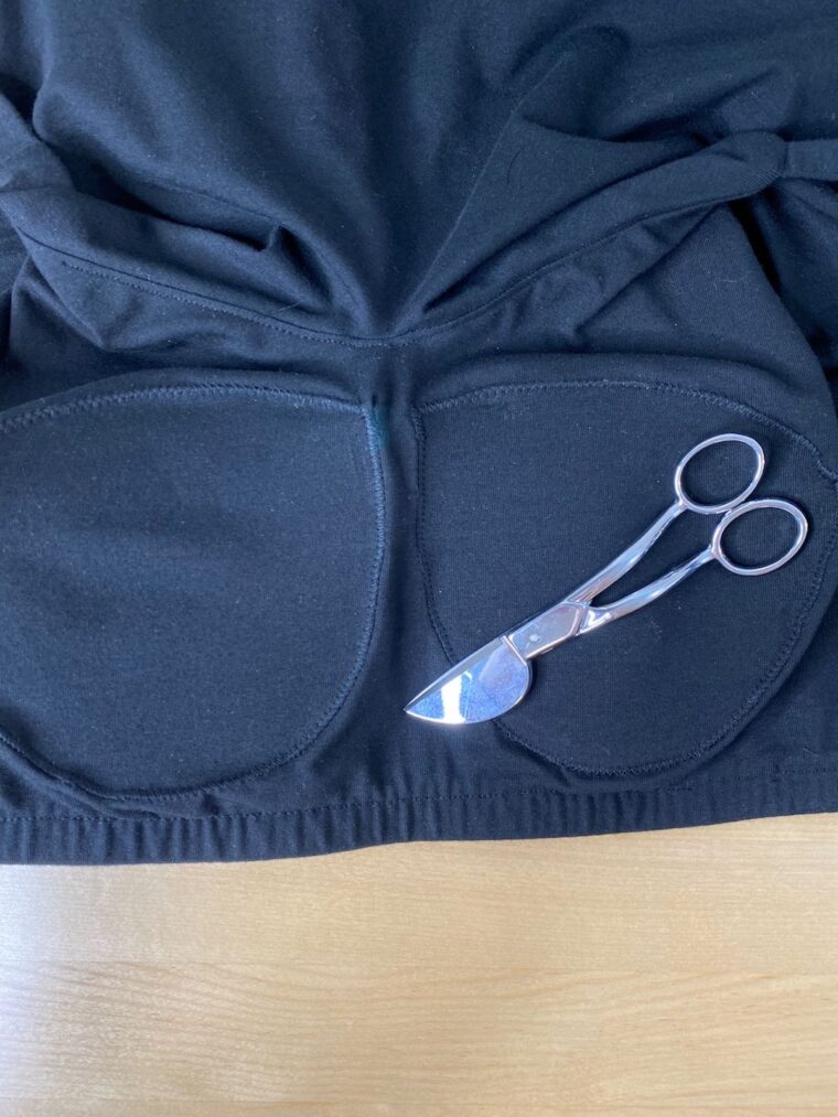 Liesl + Co Tribeca Knit Cami Tutorial: How to add bra cups to a shelf bra-Inside view of shelf bra