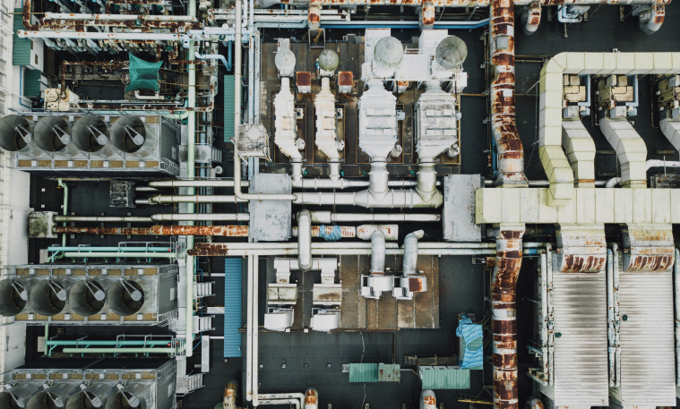 Overhead view of a factory.