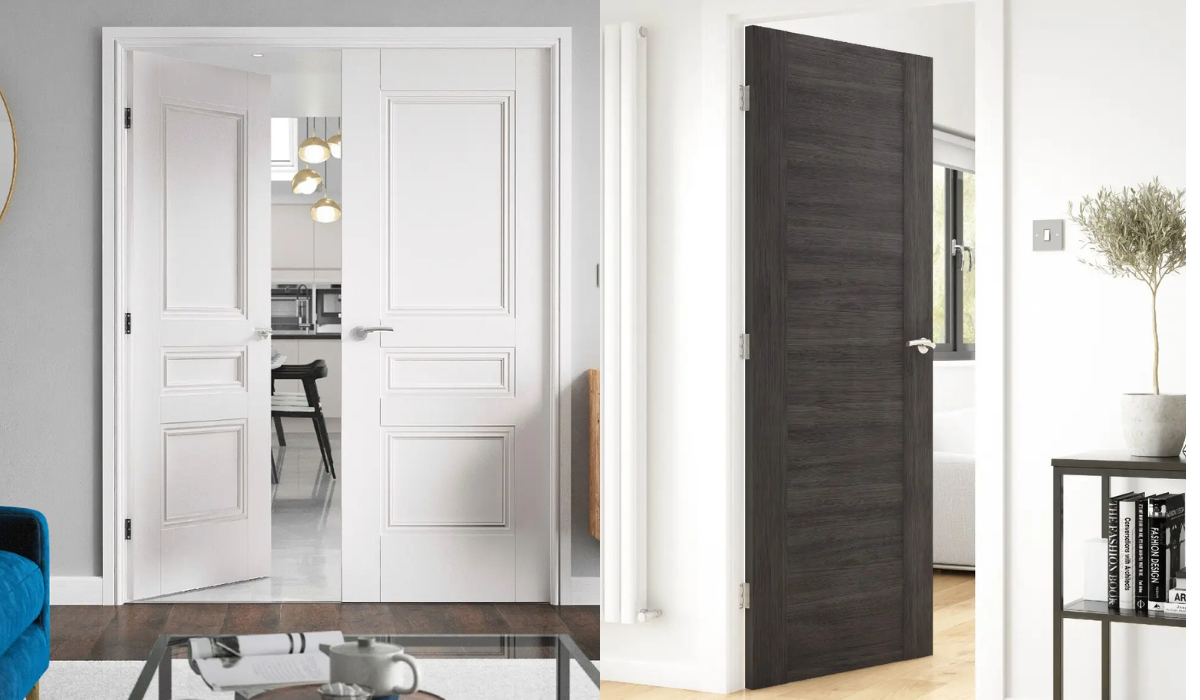 Range of fire doors - modern single door with traditional double doors