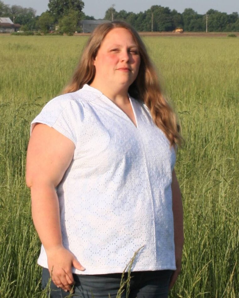 A fabulous summer wardrobe piece made with the Fira Top and cotton eyelet fabric