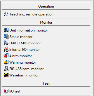MEXE02 software screen - teaching, remote, monitor, and test operation