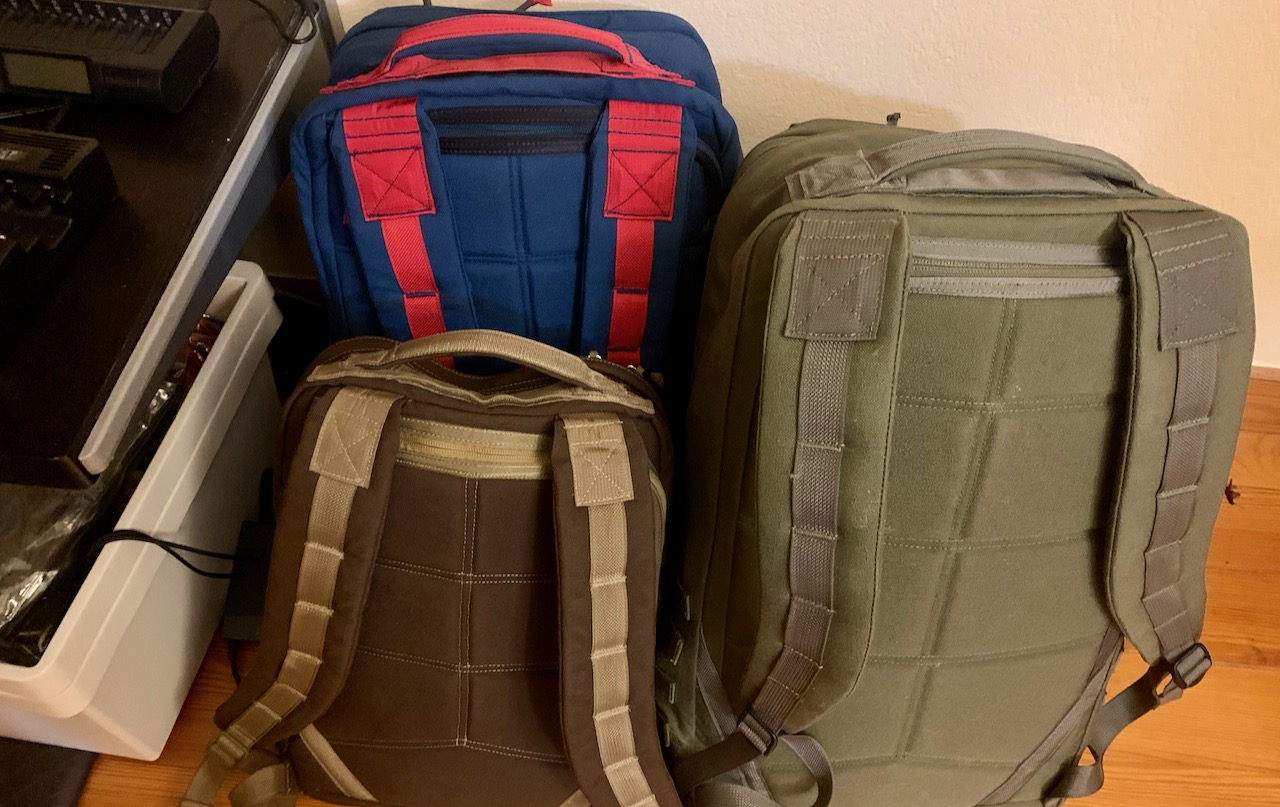 Go-bags for myself, my wife, and my oldest child. I plan to get similar packs for the younger kids this year.
