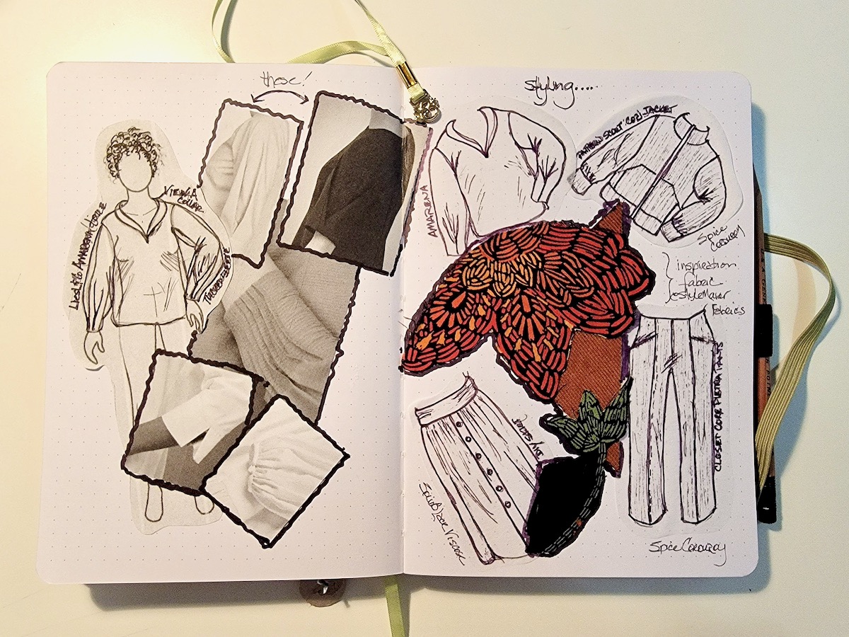 vision board line drawings of long sleeve shirt and styling options