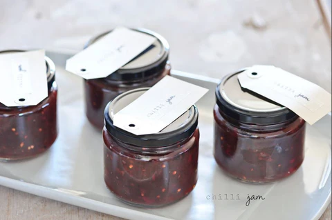 A colorful spread of jams and preserves