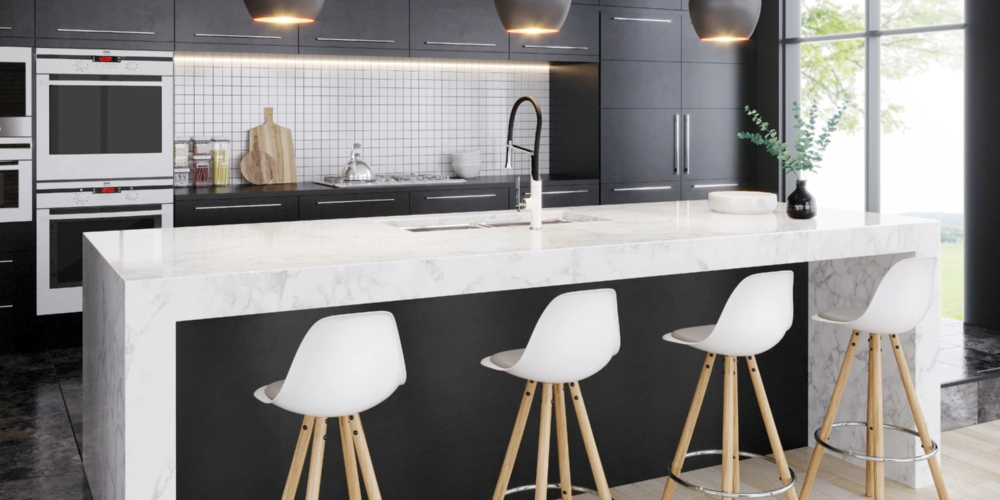 A Modern Kitchen with Classic Blue Cabinets