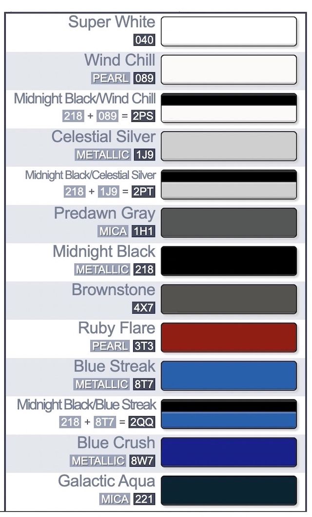 Toyota Camry paint codes