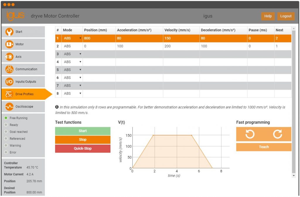 igusÂ® dryve control web interface 