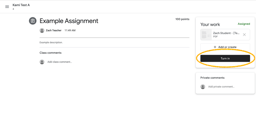 "turn in" option