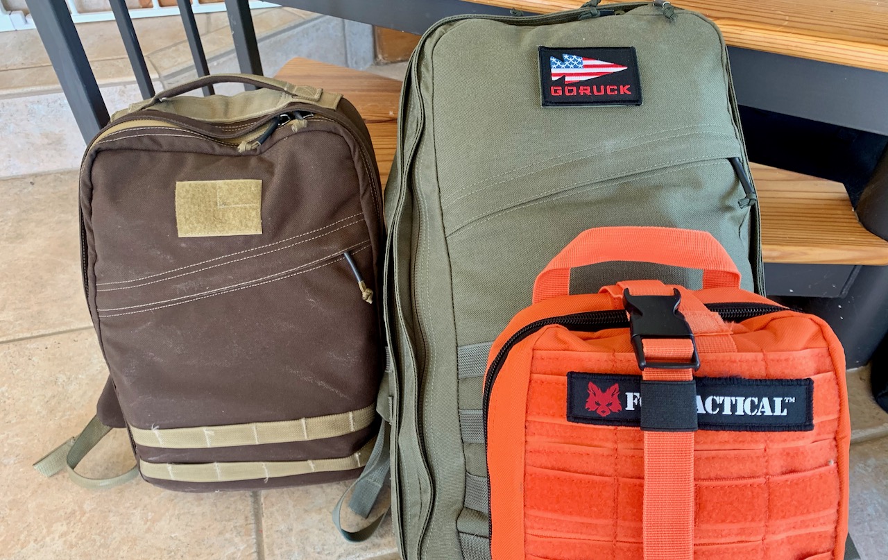 My Goruck GR1 with first-aid kit attached, and my daughter’s Goruck Echo