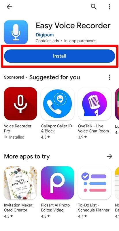 install easy voice recorder on androidÂ
