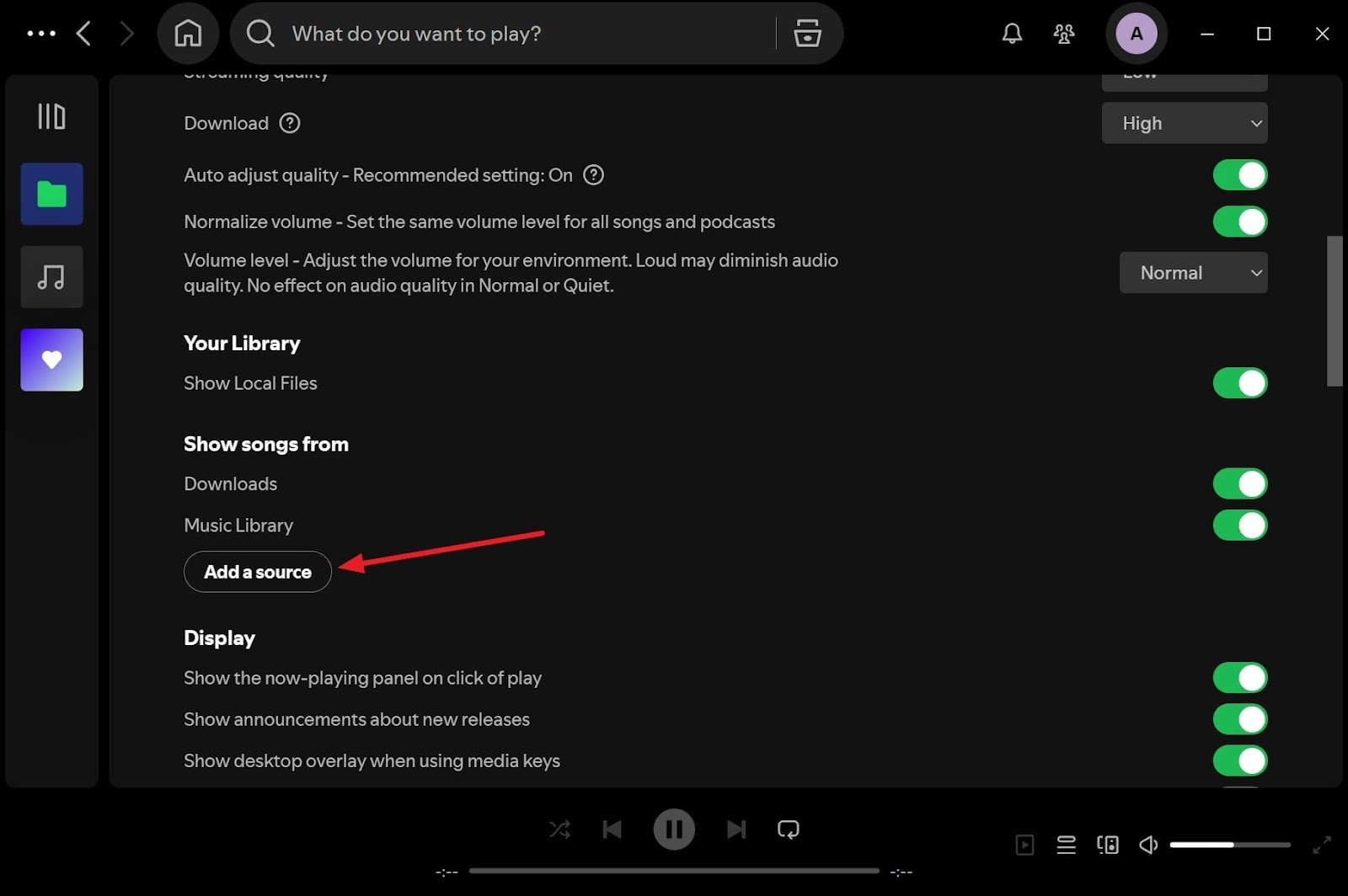 press add a source button