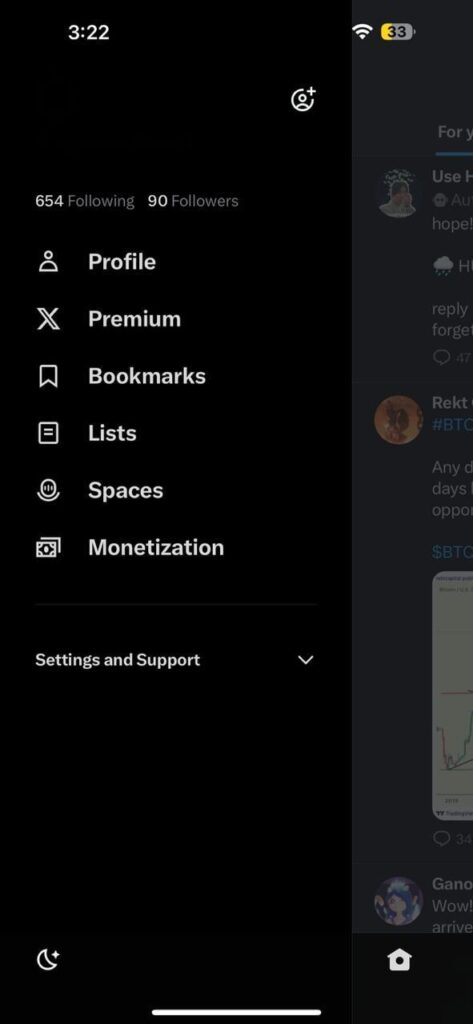 access the profile option