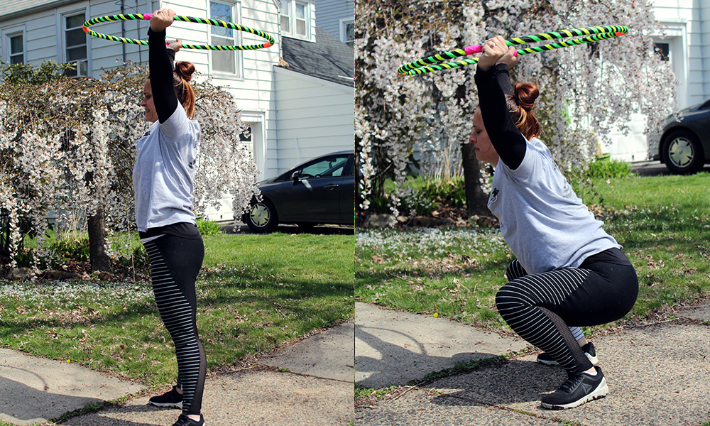 squatting with hula hoop