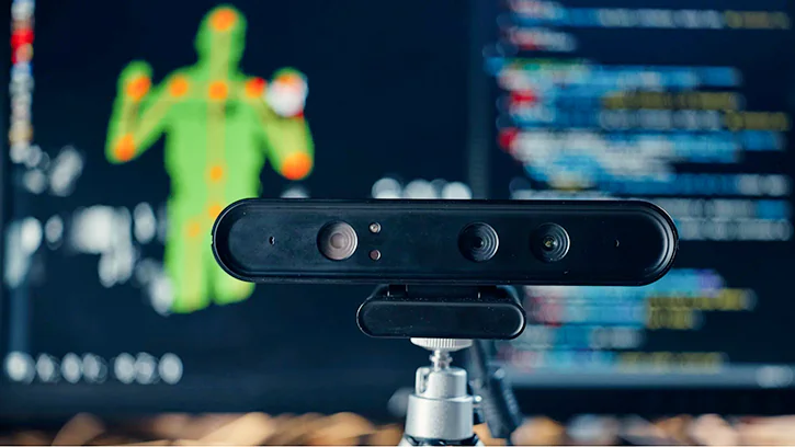 Depth Camera and Marked Human Silhouette on Background