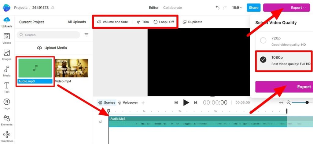 adjust the settings and export video