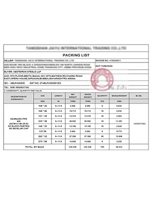 Packing list