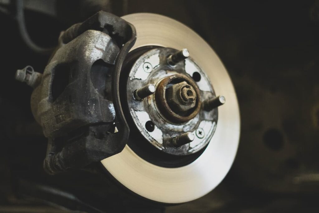 Close up on the brake pads of a car