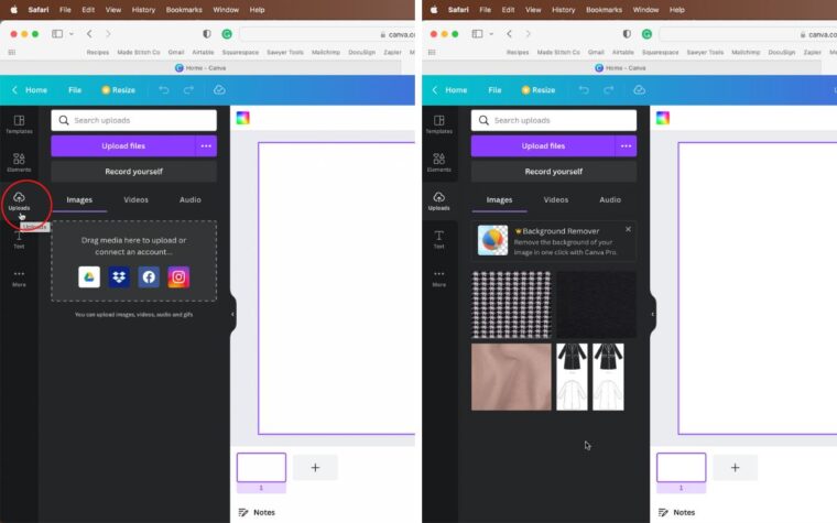 Uploading files to Canva
