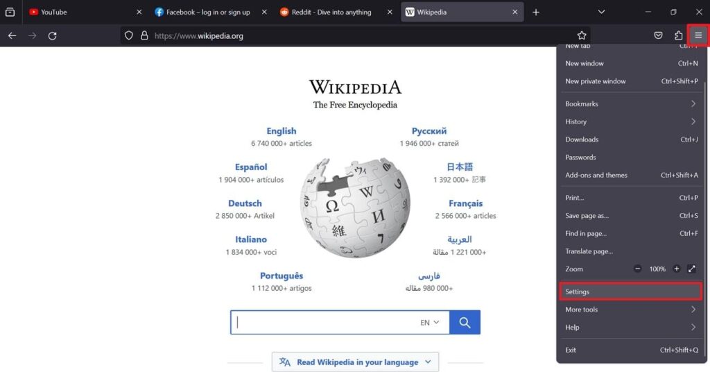 navigate firefox settings