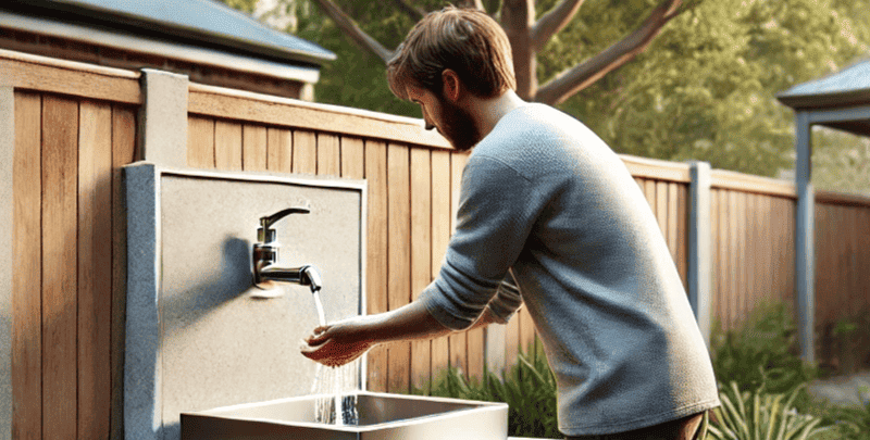 A backyard plumbing outdoor hand-washing station