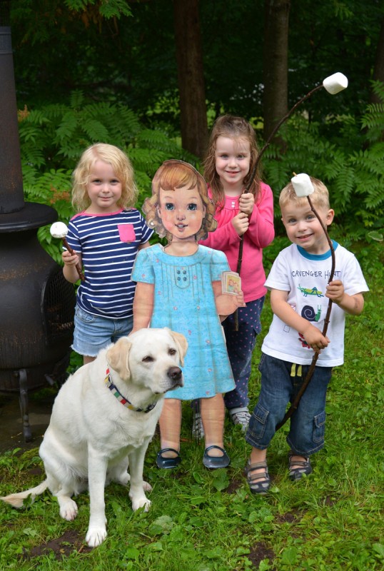 Flat S and kids having a marshmallow roast