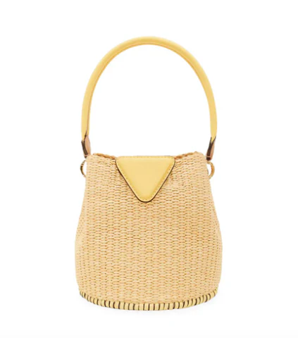 This Raffia Woven Bucket Bag Combines Two of Springâ€™s Hottest Bag Trends
