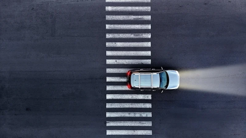A car driving in a city.