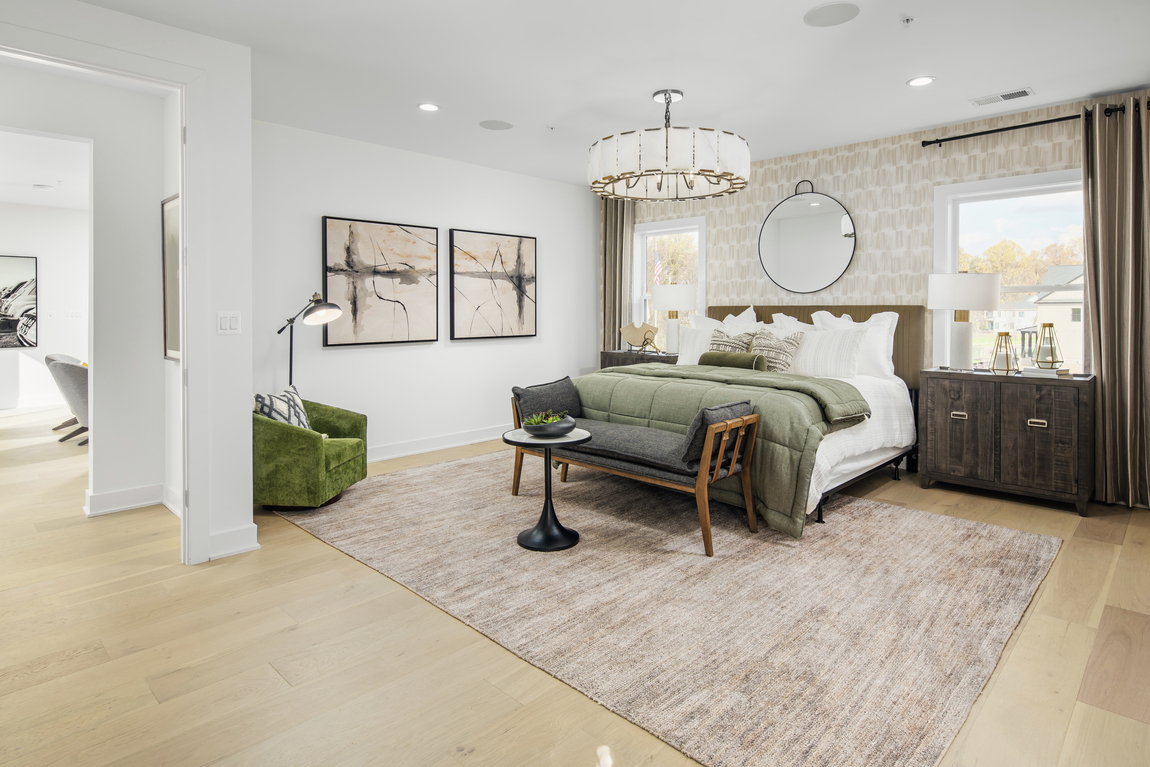 Expansive modern farmhouse bedroom