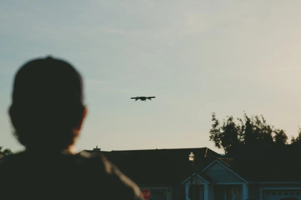 Drone flying over the private property