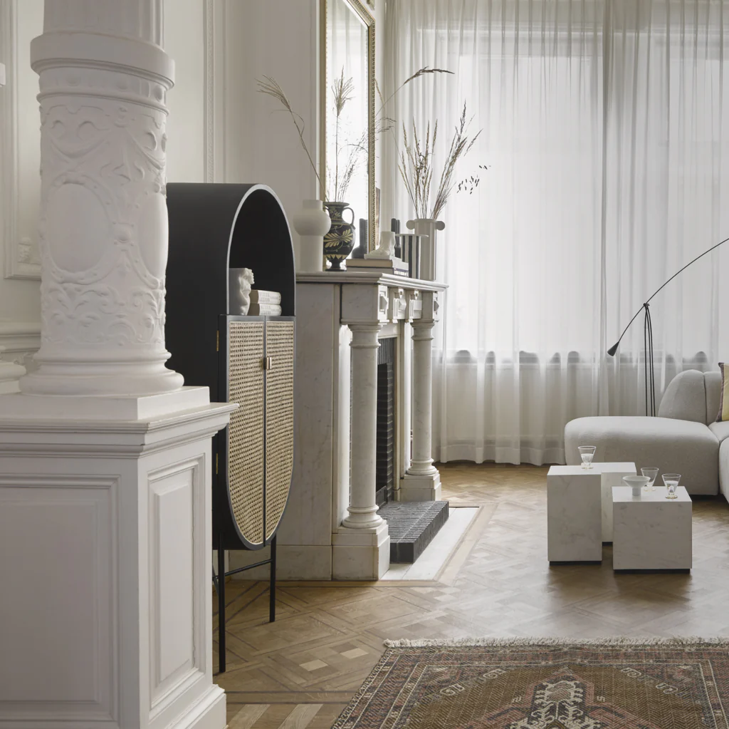 Black Arched Rattan Cabinet