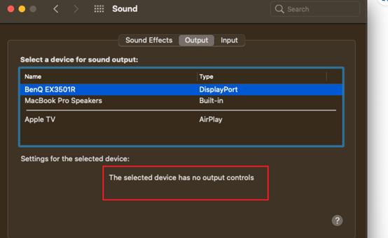 The Selected Device Has No Output Controls