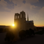 3d model of Notre-Dame Cathedral at sunset