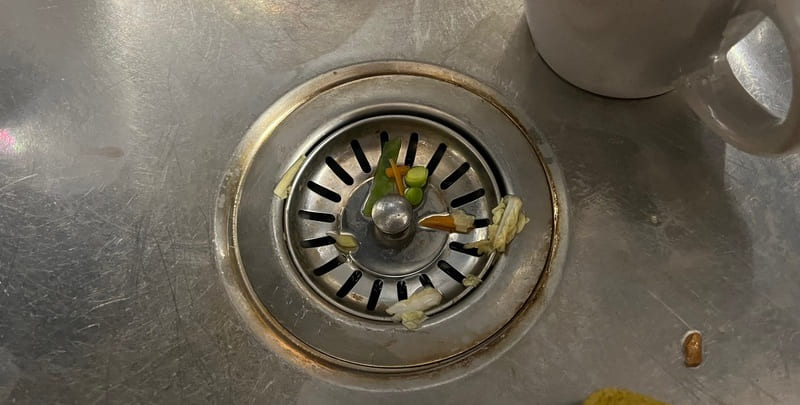 food scraps in kitchen sink