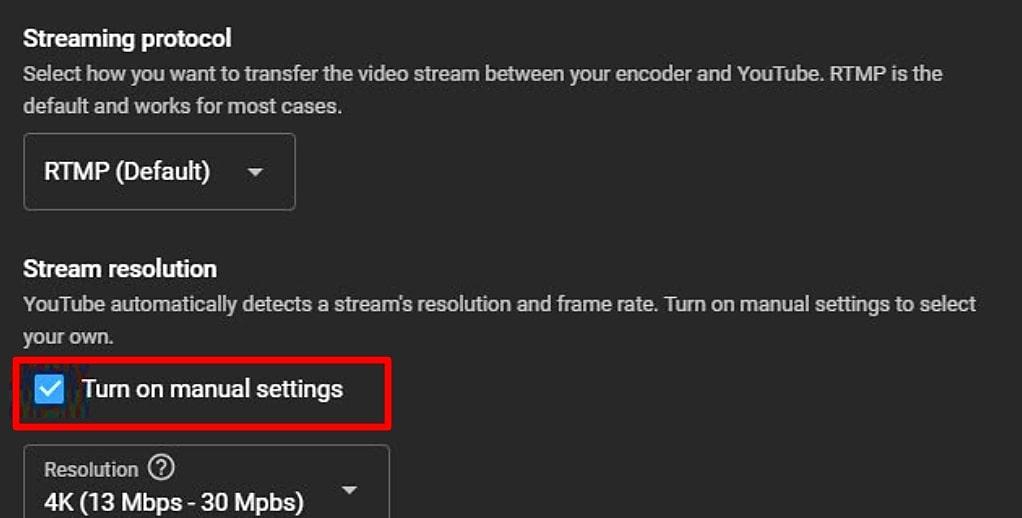 enable turn on manual settings option