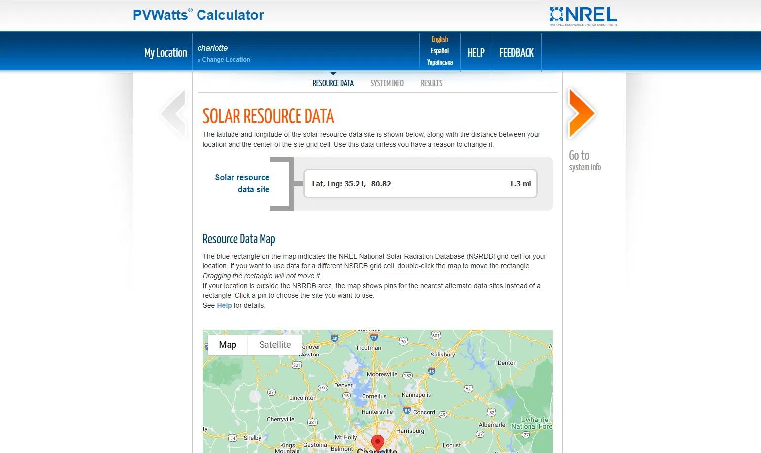 screen cap of NREL's PVWatts Calculator