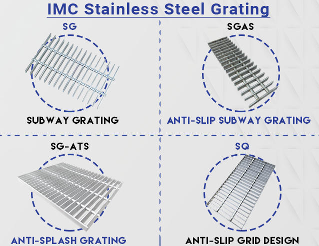 Image of different stainless steel grating types