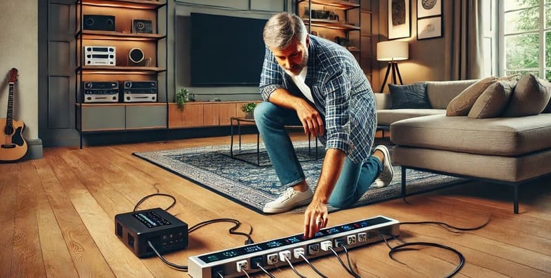 A man switches off his power strip