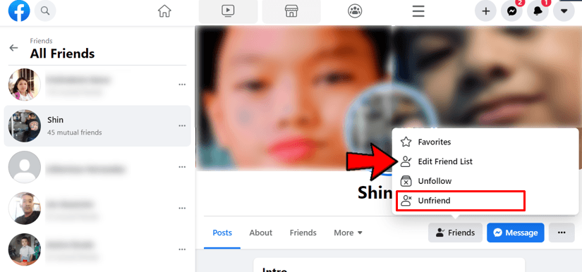 unfriend option