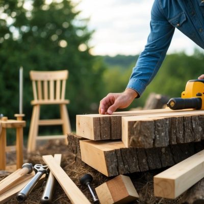 Outdoor Woodworking Crafting Rustic Pieces Amidst Nature's Beauty