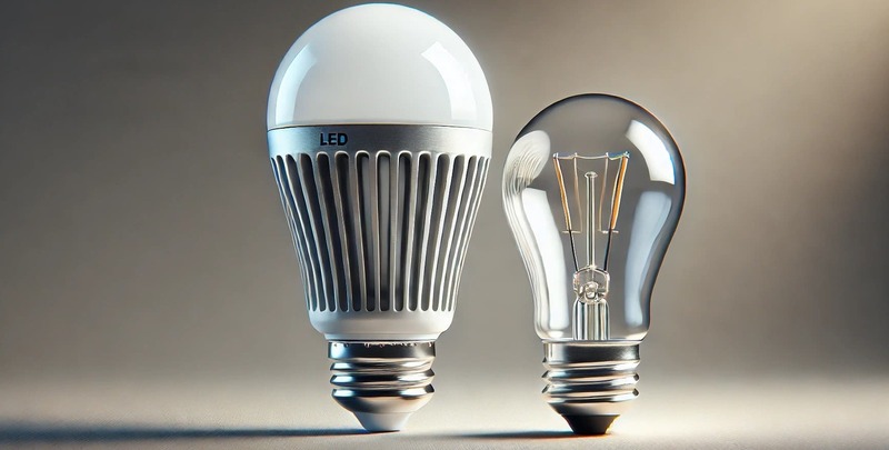 An LED globe and an old-fashioned light globe