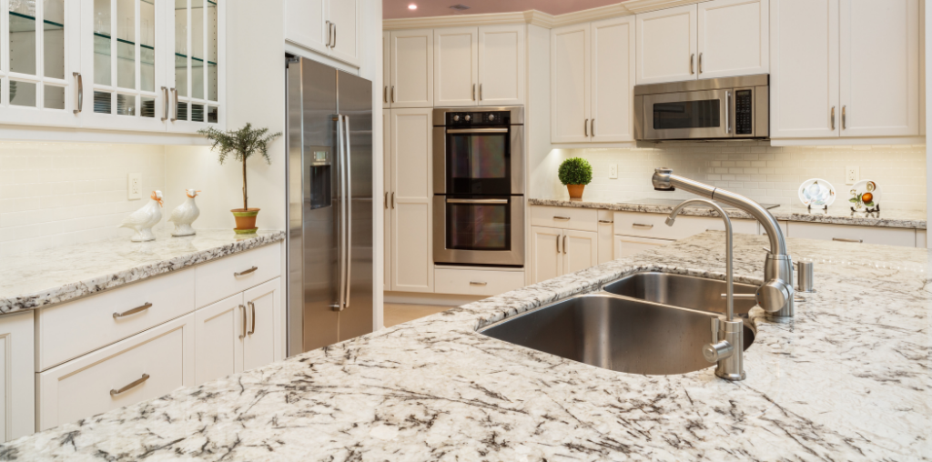 Speckled white color of corian in kitchen