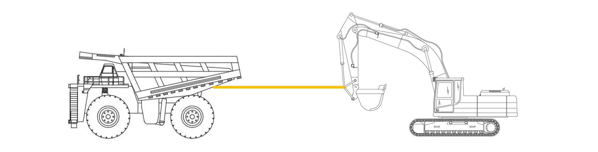 Excavator pulling a haul truck