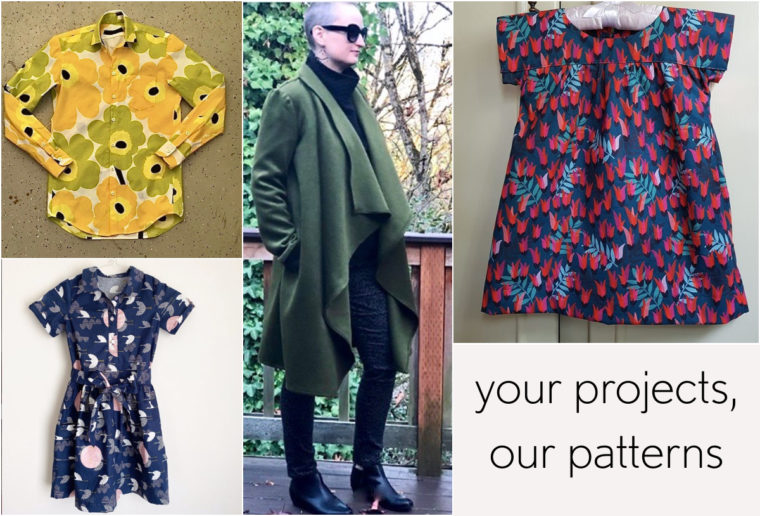 A variety of garments made using the Liesl + Co., Lisette, and Oliver + S pattern lines