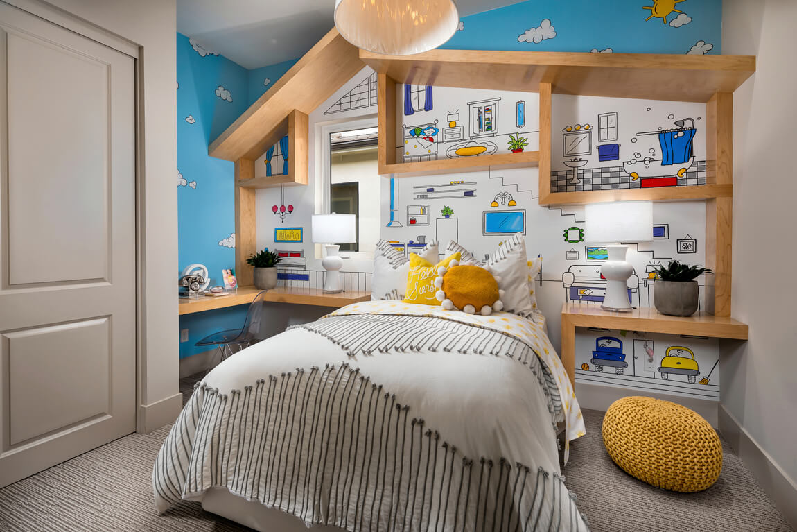 Creative kids’ bedroom with interactive wallpaper